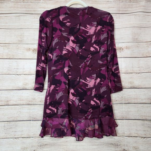 LOGO Lori Goldstein Women's Size XXS Purple Abstract  Tunic Top Chiffon Hemmed - Picture 10 of 14